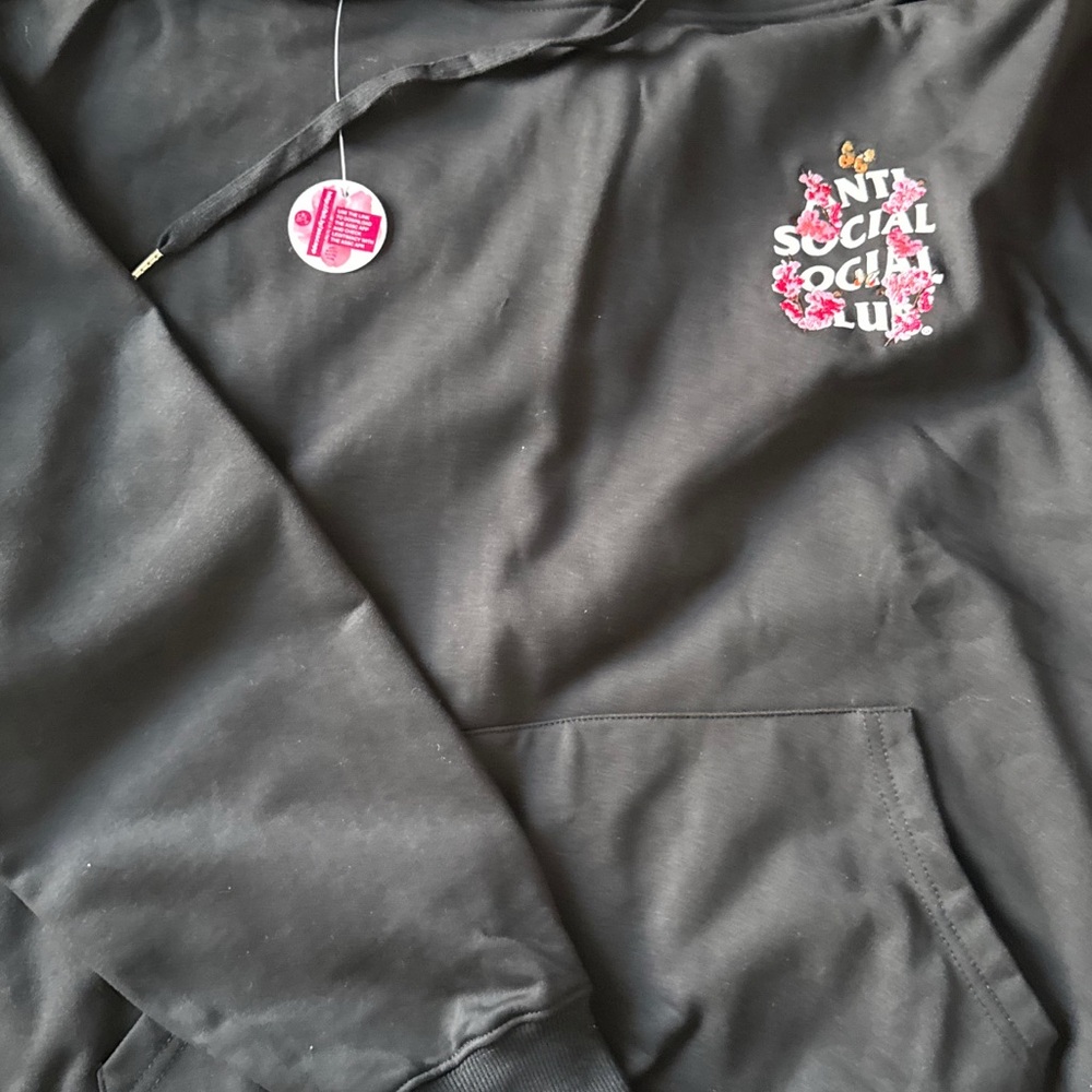 Anti Social Social Club Black Hoodie with Pink Logo